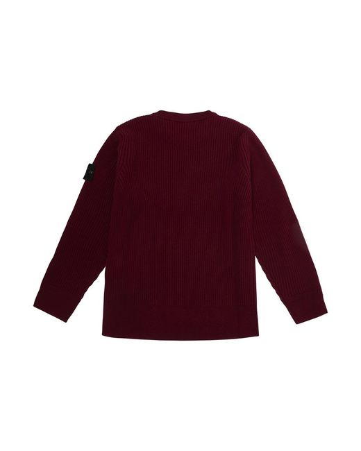 Stone Island Red Crew Neck Sweater With Patch Tops for men