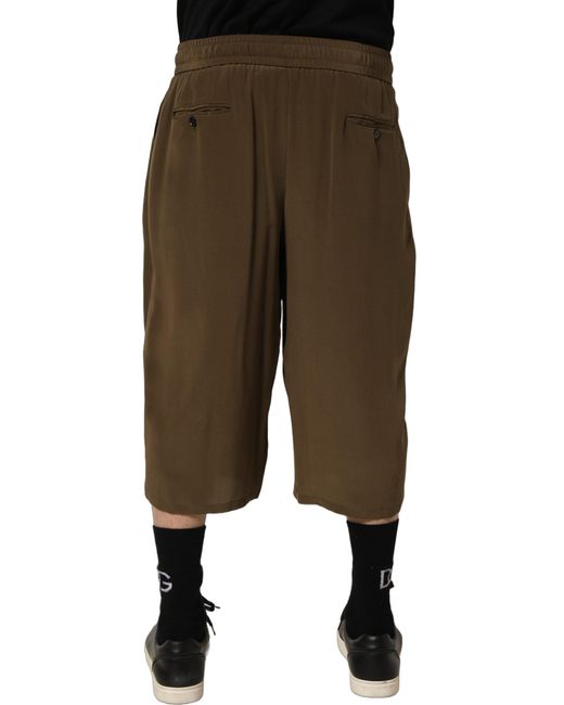 Dolce & Gabbana Brown Silk Mid Waist Pleated Bermuda Shorts for men