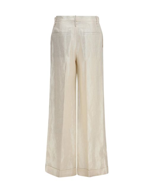 Brunello Cucinelli White Linen Tailored Pants Silk