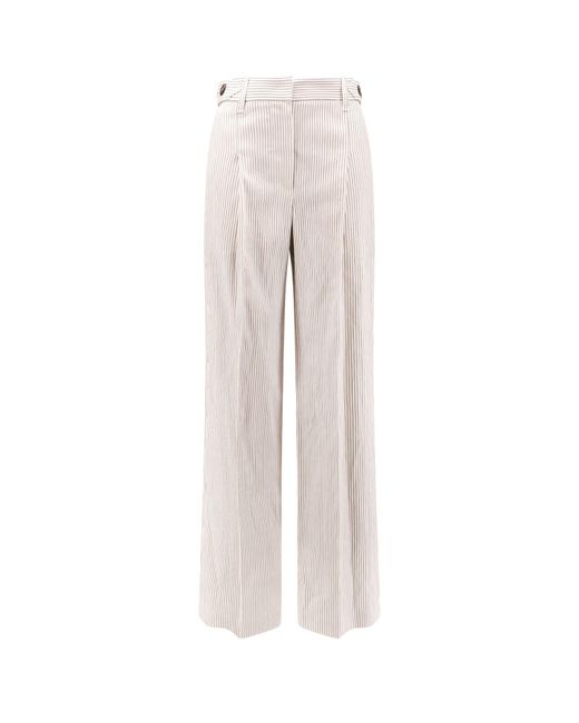 Brunello Cucinelli White Striped Linen And Cotton Trousers