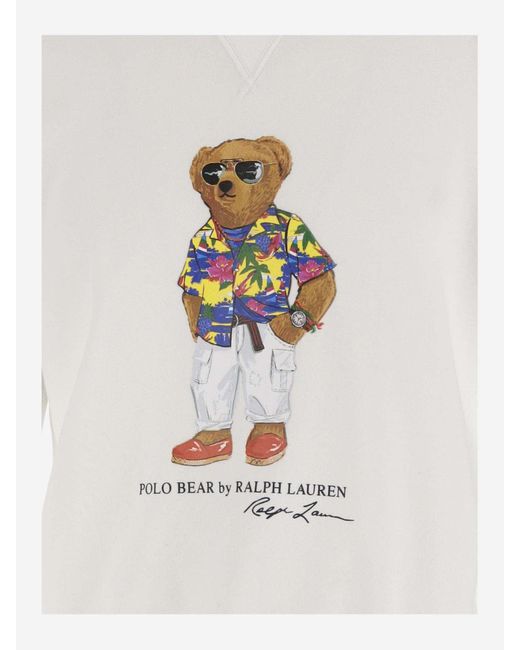 Ralph Lauren White Cotton Blend Sweatshirt With Polo Bear Pattern for men
