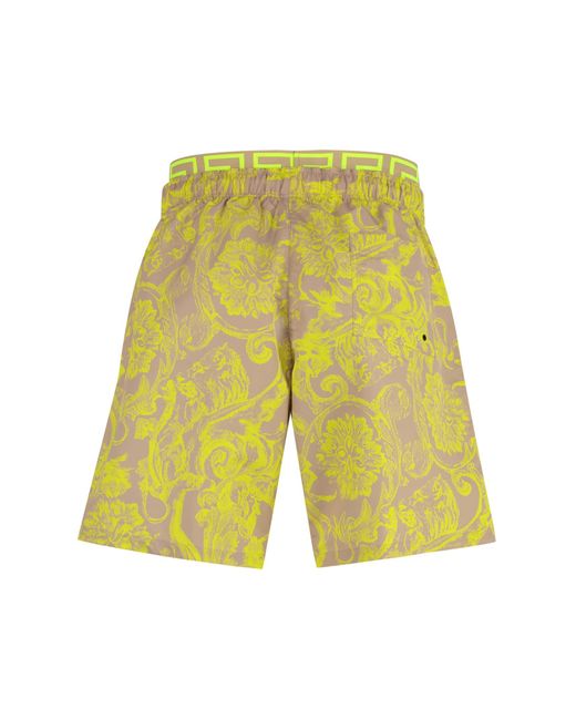 Versace Yellow Barocco-print Swim Shorts for men
