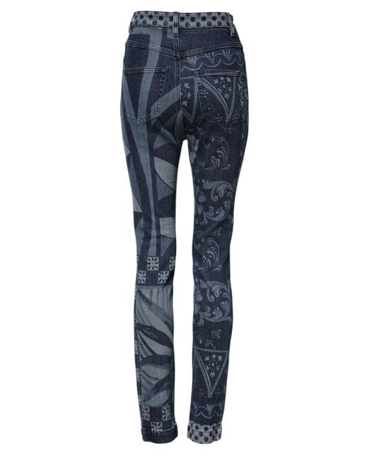 Dolce & Gabbana Blue Printed Denim Slim Jeans