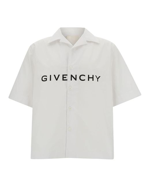 Givenchy White Bowling Shirt With Contrasting Logo Lettering Print In ...