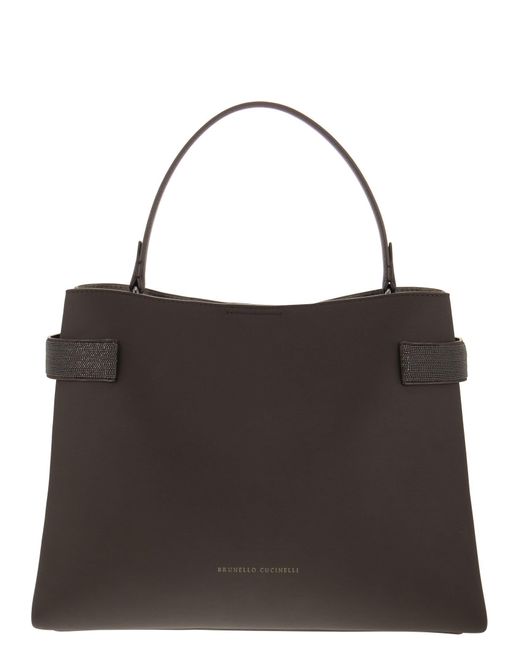 Brunello Cucinelli Black Texture Calfskin Bag With Precious Bands