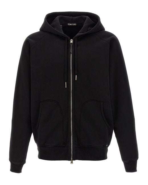 Tom Ford Black Hooded Sweatshirt With Front Zipper for men