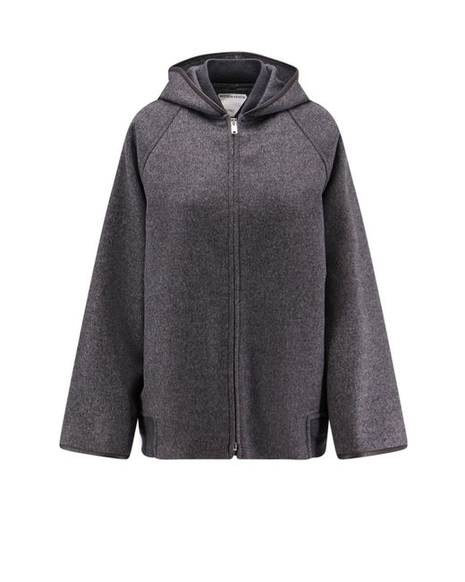 Bottega Veneta Gray Wool Jacket With Leather Profiles