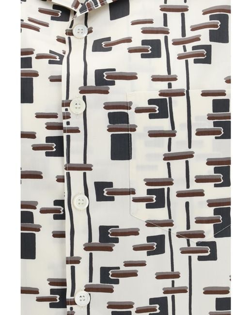 Prada White Patterned Bowling Shirt Cotton; Silk for men