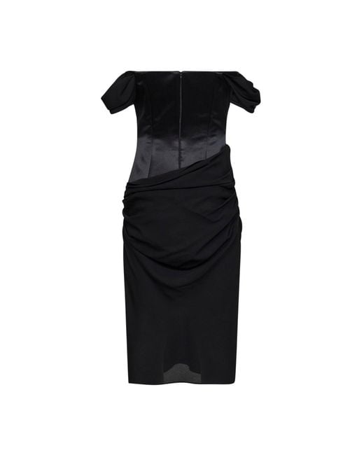 Alex Perry Black Duchesse Satin And Silk Georgette Fff-The-Shoulder Midi Dress