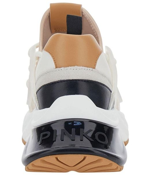 Pinko White Love Birds Panelled Lace-up Sneakers