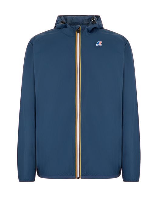 K-Way Blue Jacket Le Vrai 4.0 Claude Nylon Raincoats for men