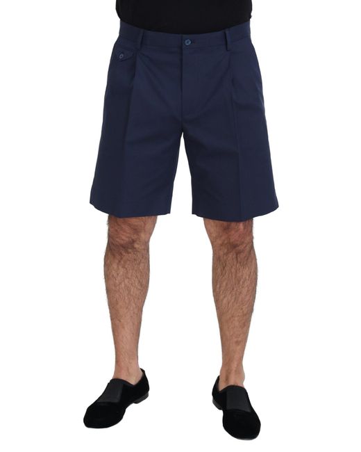 Dolce & Gabbana Blue Pleated Shorts Midlength for men