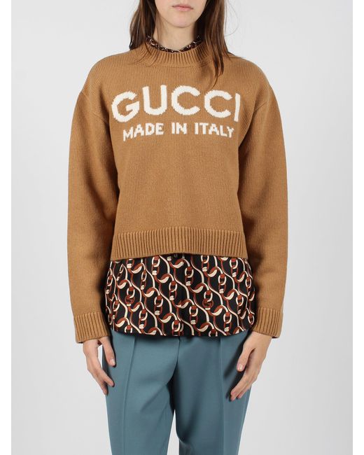 Gucci Brown Intarsia Wool Top