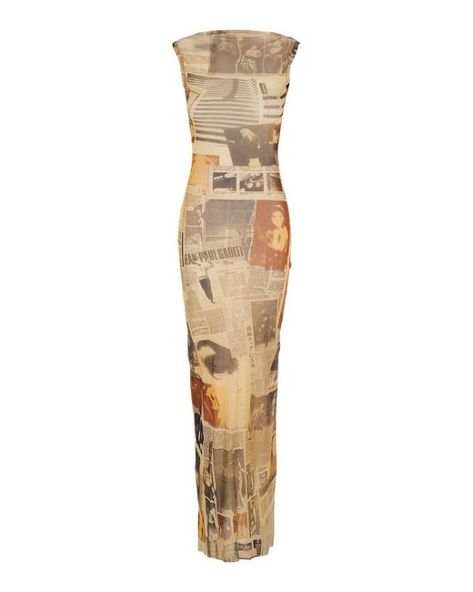 Jean Paul Gaultier Metallic Sleeveless Long Dress With Open Rear And All-Over Print