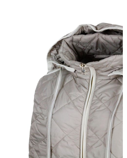 Lorena Antoniazzi Gray Lightweight Quilted Nylon Jacket With Detachable Hood And Zip Closure
