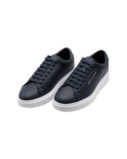Armani Blue Light Sneaker In Soft Leather With White Sole for men