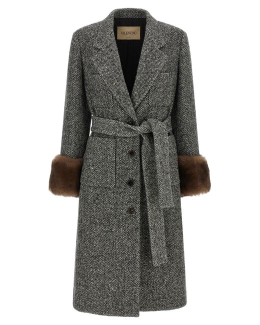 Valentino Garavani Gray Chevron Virgin Wool Coat