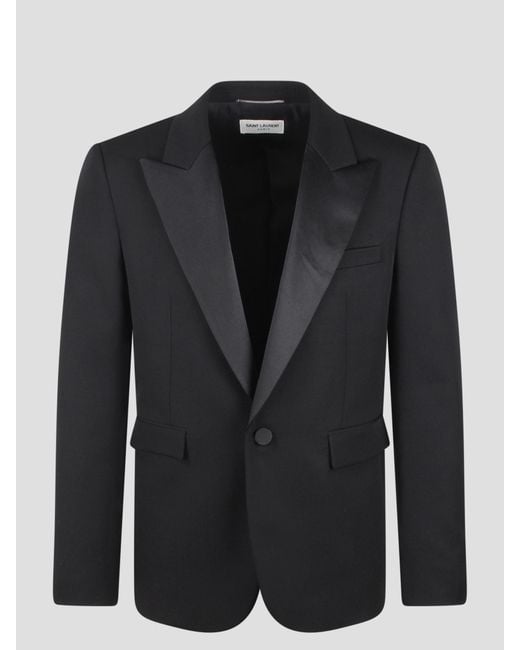 Saint Laurent Black Grain De Poudre Tuxedo Jacket for men