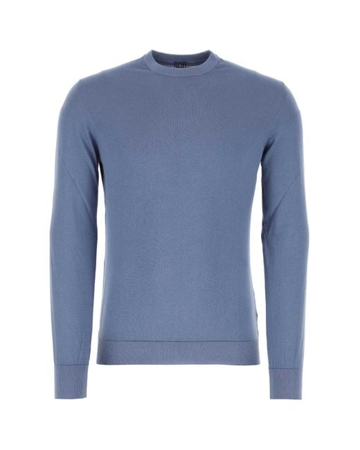 Fedeli Blue Powder Cotton Sweater for men