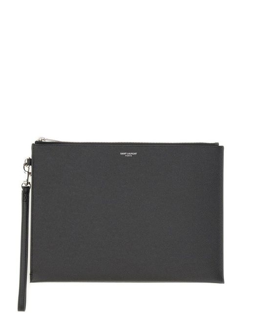 Saint Laurent Gray Grain De Poudre Embossed Leather Zippered Tablet Case for men