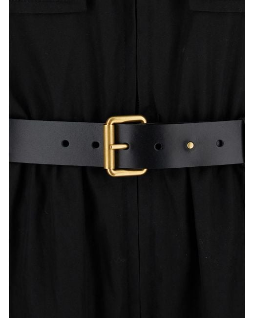Saint Laurent Black Jumpsuit With Pockets And Belt