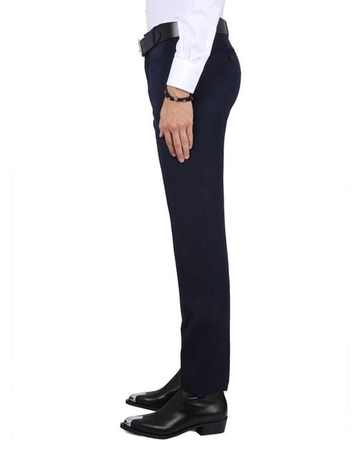 McQueen Blue Tailored Cigarette Pants Wool Trousers for men