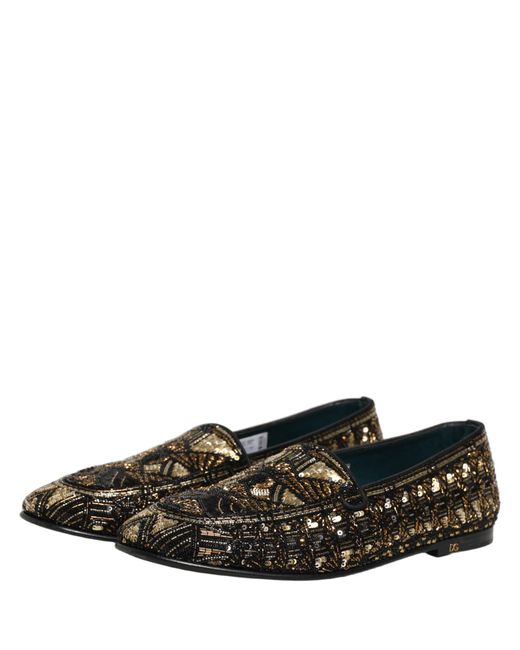 Dolce & Gabbana Black Embellished Slip On Loafers Shoes Leather for men