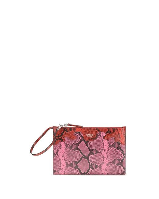 Ganni Pink Python Print Pouch