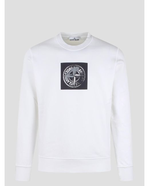 Stone Island White Industrial One Print Sweatshirt for men
