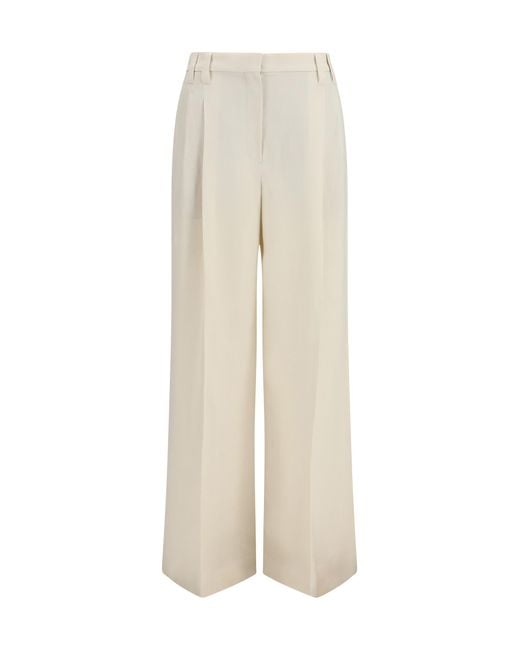 Brunello Cucinelli Natural Wide Trousers Fluid Twill Viscose