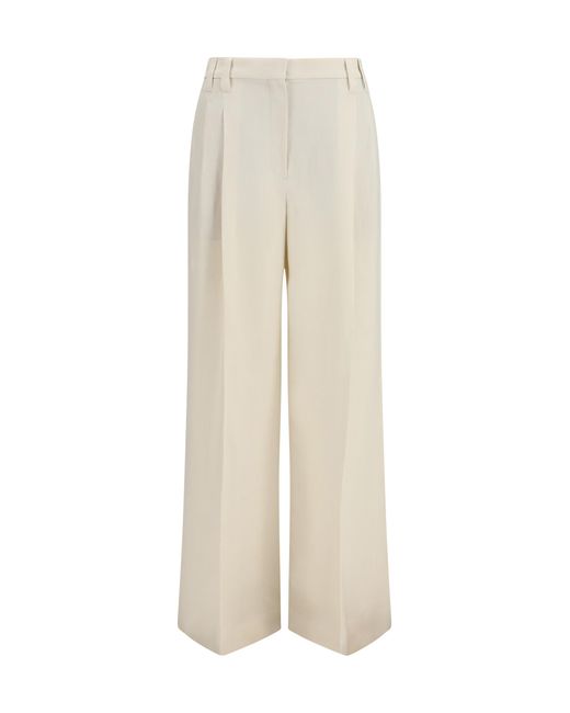 Brunello Cucinelli White Wide Pants Fluid Twill Viscose; Linen
