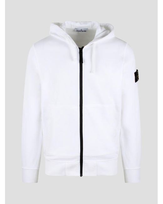 Stone Island White Badge Logo Full Zip Hooded Jacket for men