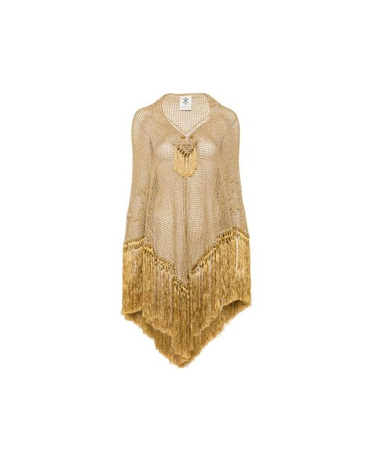 Chiara Is Natural Scialle Mantella Rosa Fringed-Trim Poncho