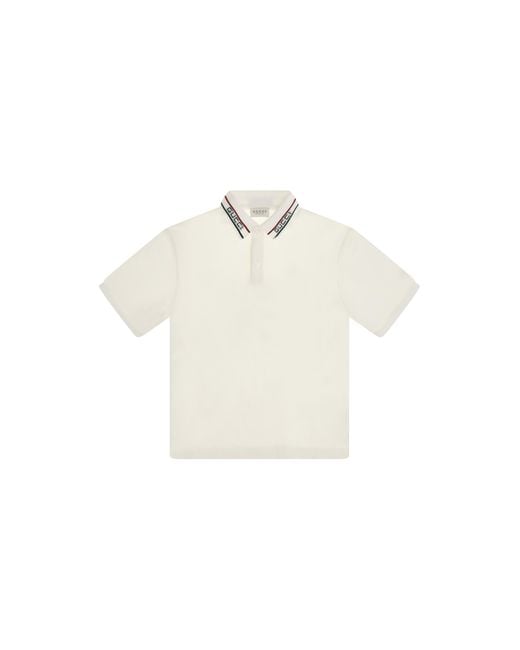 Gucci White T-Shirt With Logo Collar For Boy Cotton T-Shirts for men
