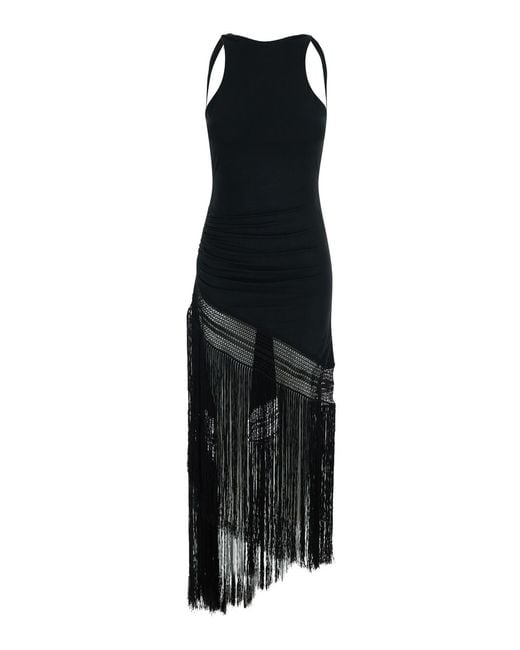 ANDAMANE Black Long Dress Marisol With Fringes For