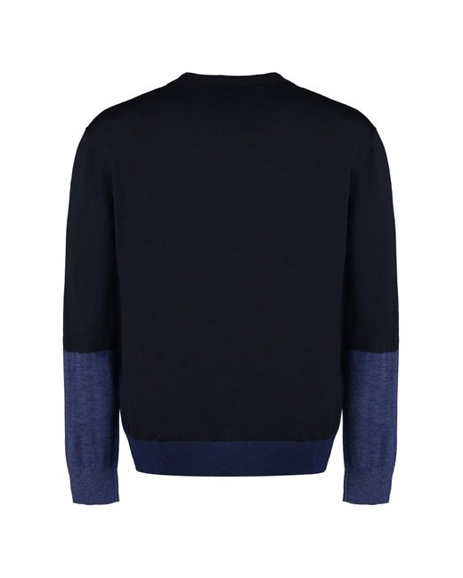 Emporio Armani Blue Virgin Wool Crew-Neck Sweater for men