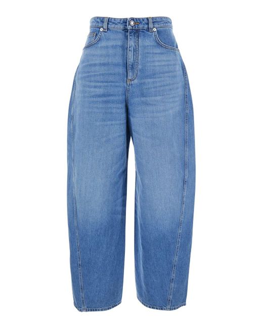 Givenchy Blue Jeans With Logo Patch On The Rear And Wide Leg