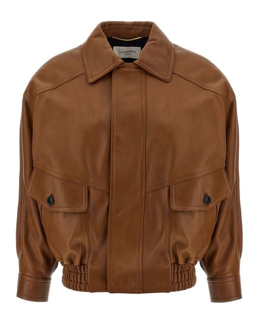 Saint Laurent Brown Leather Bomber Jacket