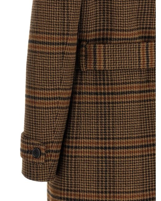 Saint Laurent Brown Prince Of Wales Wool Coat