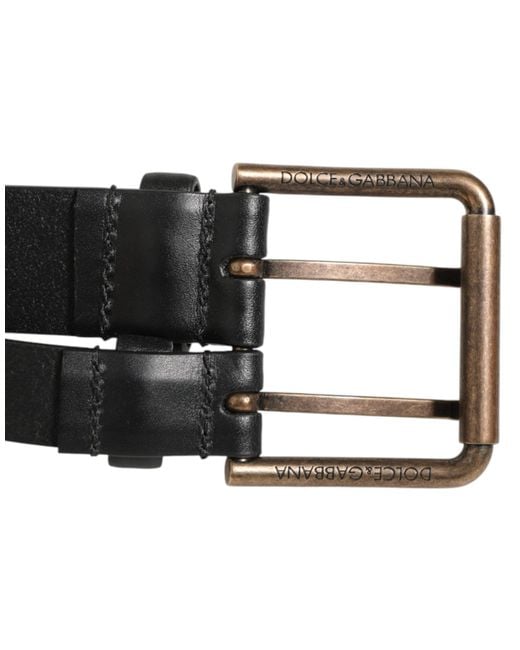 Dolce & Gabbana Black Double Strap Leather Brass Buckle Belt 100Lf for men