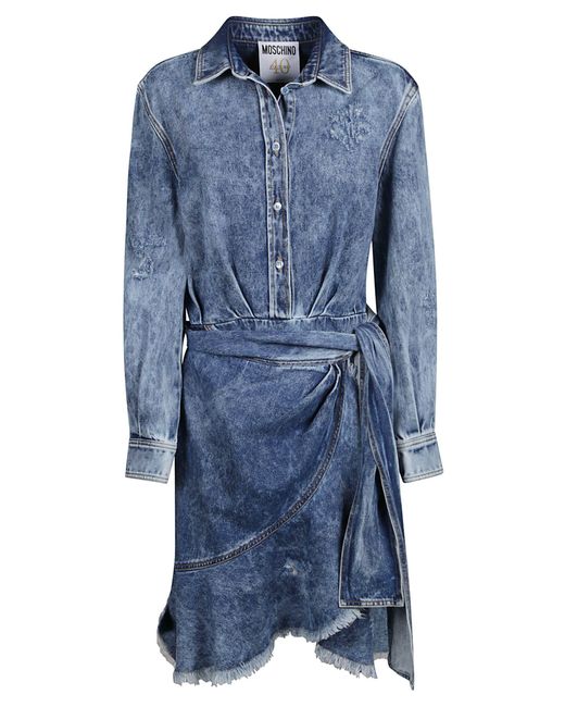 Moschino Blue Denim Button-Up Asymmetric Dress
