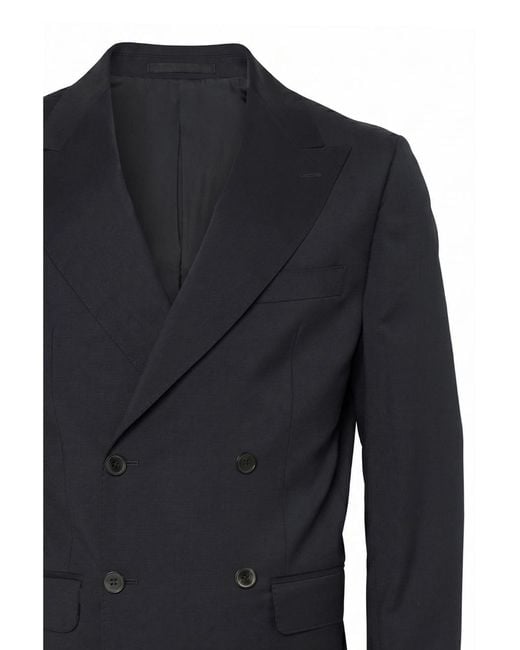 Low Brand Blue Regular-Fit Wool Double-Breasted Blazer With Peak Lapel And Central Back Slit for men