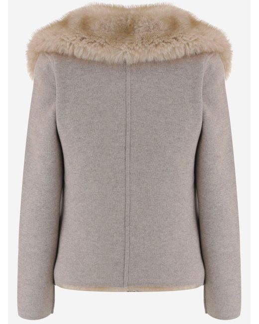 Bruno Manetti Gray Wool And Cashmere Jacket With Fur Virgin