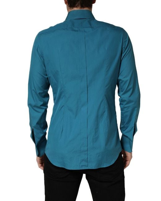 Dolce & Gabbana Blue Sartoria Long Sleeve Cotton Dress Shirt for men