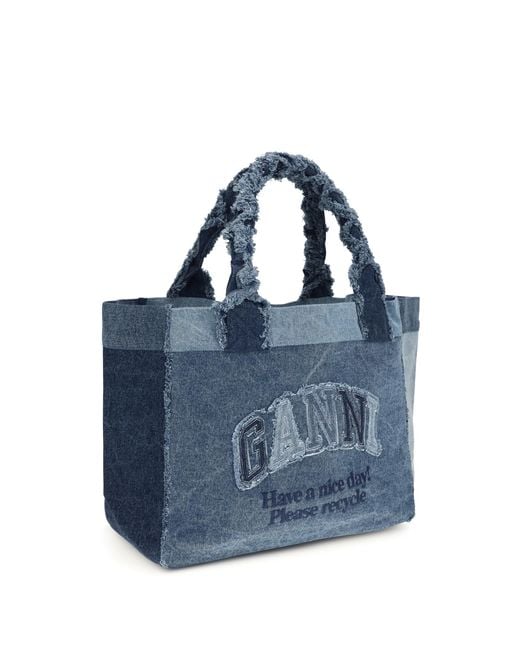 Ganni Blue Medium Trapeze Denim Shopper Cotton Shoulder Bags