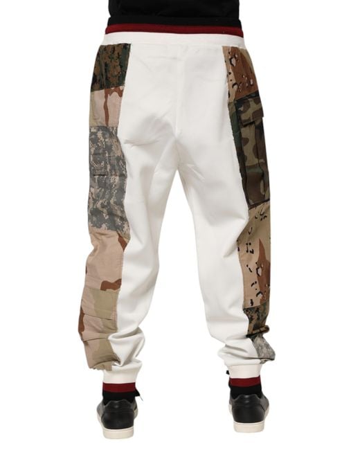 Dolce & Gabbana White Patchwork Camo Cotton Pants for men