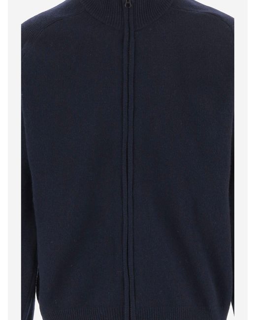 C P Company Blue Knit Zip Sweater Wool-Blend for men