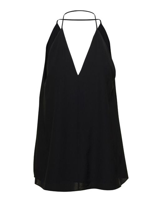 Totême Black Silk Top With Double Halter Neck Tops