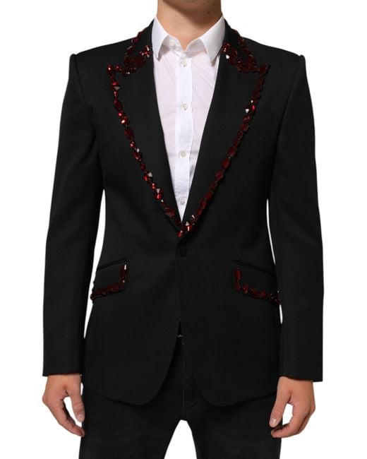 Dolce & Gabbana Black Sicilia Crystal Embellished Blazer Ea Wv Acetate Polyester Clothing for men