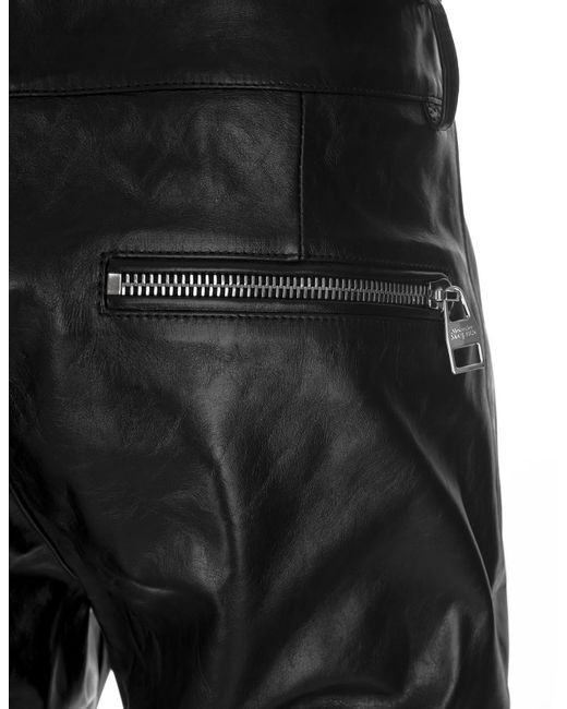 Alexander McQueen Black Leather Biker Trousers In for men